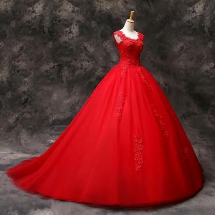 Gorgeous Red Tulle Ball Gown Long Formal Dress..