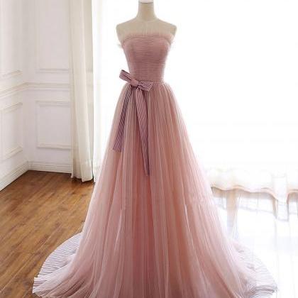 Simple Pink Fashionable Scoop Tulle Long Wedding..