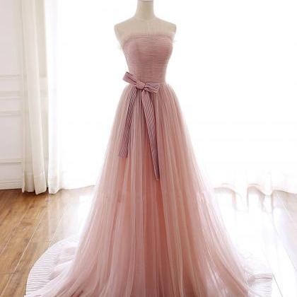 Simple Pink Fashionable Scoop Tulle Long Wedding..