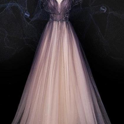 Charming Tulle Gradient Cap Sleeves Long Party..