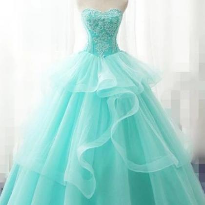 Mint Green Strapless Long Layered Quinceanera..