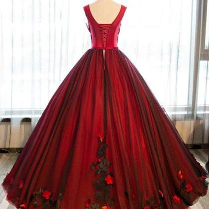 Unique Red And Black Tulle Ball Gown Flowers Sweet..