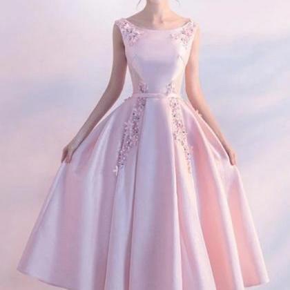 Chic Pink Satin And Lace Bridesmaid Dress With..