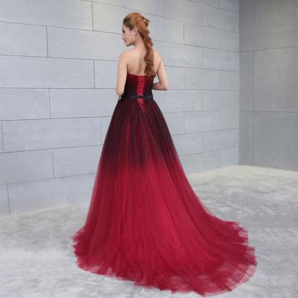 Uniuqe Black And Red Gradient Tulle Prom Dress,..