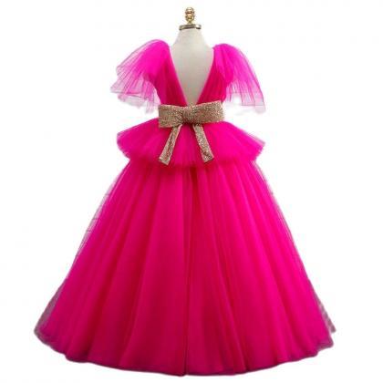 Custom Pink Flower Girl Dresses Tulle Layers First..