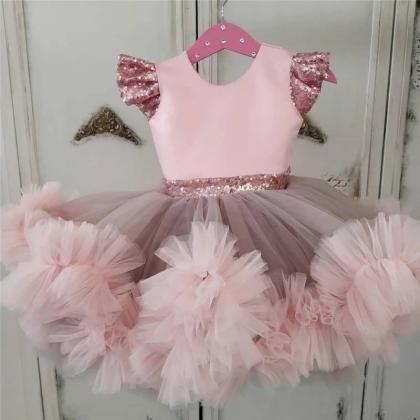Custom Made Pink Baby Girls Dresses Knee Length..