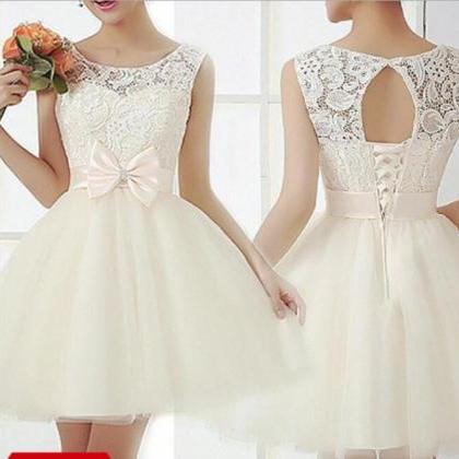 Cute Ivory Lace And Tulle Short Party Dress With..