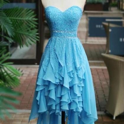 Beautiful Blue Beaded Chiffon Homecoming Dress,..