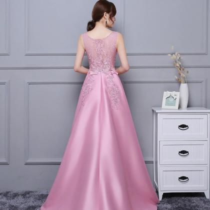 Beautiful Pink High Low Satin And Lace Homecoming..