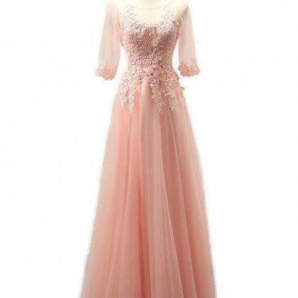 Pink Tulle Elegant Party Dress With Lace Applique,..
