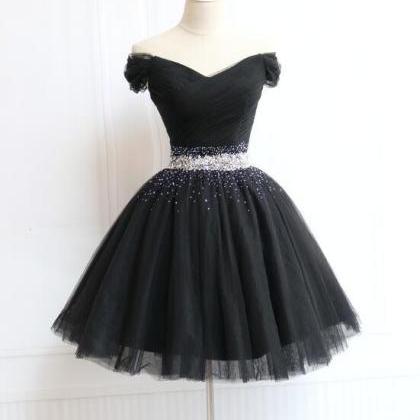 Lovely Off Shoulder Navy Blue Beaded Homecoming..