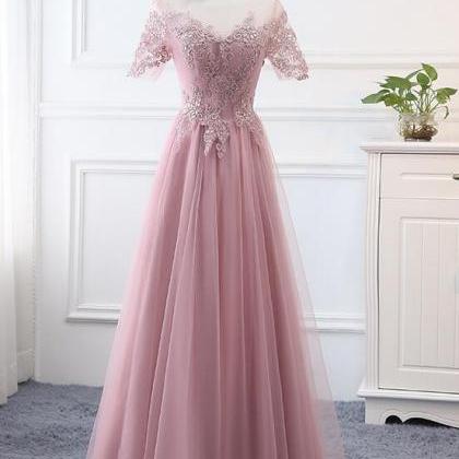 Fashionable Pink Tulle Long Bridesmaid Dress,..