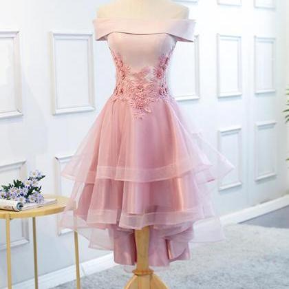 Lovely Off Shoulder Tulle Pink Layers Party Dress,..