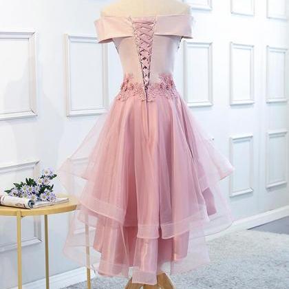 Lovely Off Shoulder Tulle Pink Layers Party Dress,..