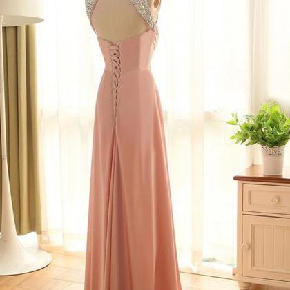 Pink Sequins Satin Long Junior Prom Dress, A-line..