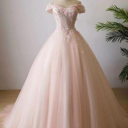 Cute Light Pink Tulle Flowers Off Shoulder Party..