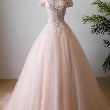 Cute Light Pink Tulle Flowers Off Shoulder Party..
