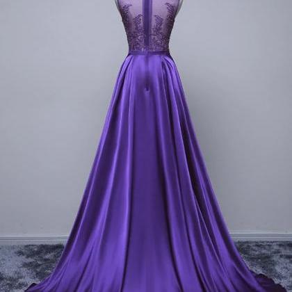 Beautiful Purple Long Round Neckline Prom Dress,..