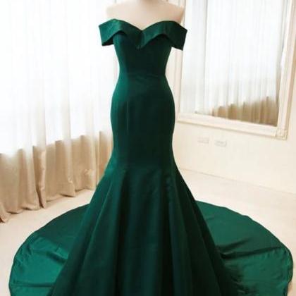 Dark Green Satin Long Party Dress, ..