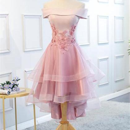 Custom Lovely Off Shoulder Tulle Pink Layers Prom..