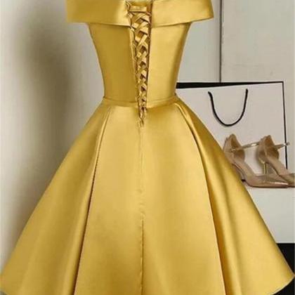 Cute Gold Satin Knee Length Homecoming Dress..