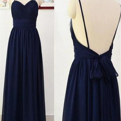 Simple Custom Navy Blue Chiffon Party Dress..