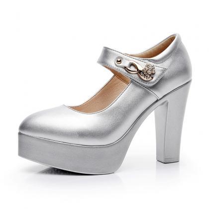 Wedding Shoes Thick Heel Model Show Waterproof..