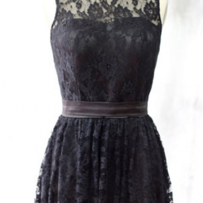 Black Lace Knee Length Short Bridesmaid Dress With..