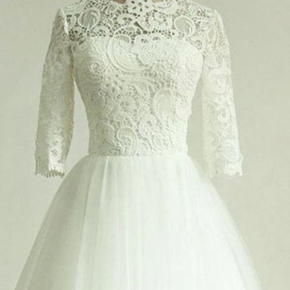 White Short Sleeve Wedding Dress Hand Made Custom..