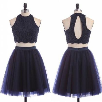 Cute Prom Dress Tulle Backless Two Piece Evening..