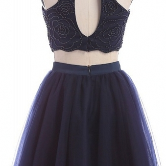 Cute Prom Dress Tulle Backless Two Piece Evening..
