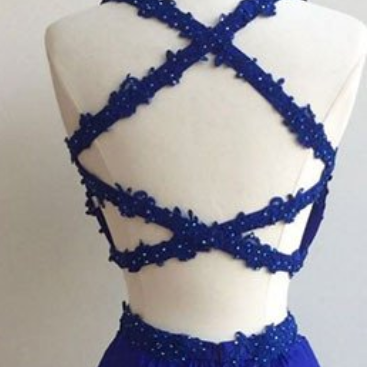 Hand Made Custom Simple Two Piece Prom Dress Royal..