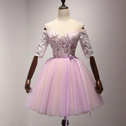 Pink Tulle Lace Short A Line Prom Dress Party..