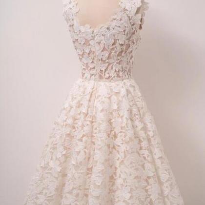 Ivory Lace Short Prom Dress Evening Dress..