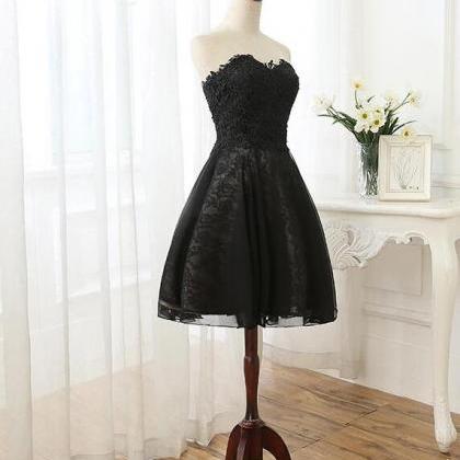 Vintage Sweetheart Neck Black Tulle Lace Short Homecoming Dress Birthday Dress Y9749