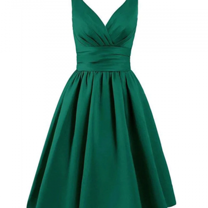 Short Green Satin Prom Brithday Dresses,..