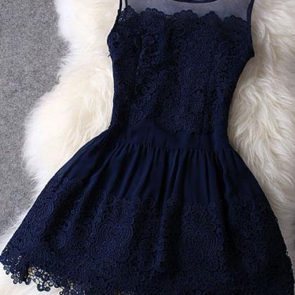 Princess Navy Lace Homecoming Dresses,lace..