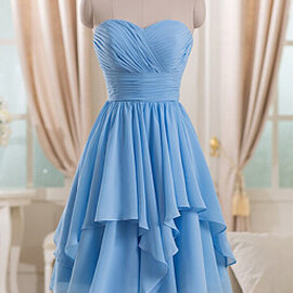 Custom Blue Short Bridesmaid Dress, Junior Prom..