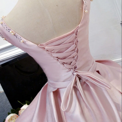 Pink Round Neck Satin Short Prom Dress Pink..
