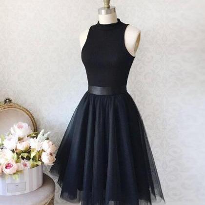 Black Tulle Simple Short Prom Dress Homecoming..