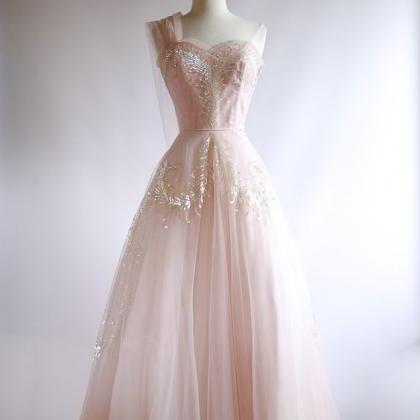 Pink One Shoulder Long Prom Dress Evening Dress..