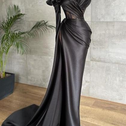 Black Long Sleeves Mermaid Evening Prom Dress..