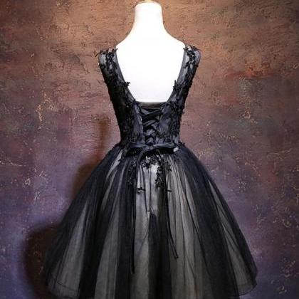 Plunging V-Neck Lace Appliqued Short Dress Black main image 1