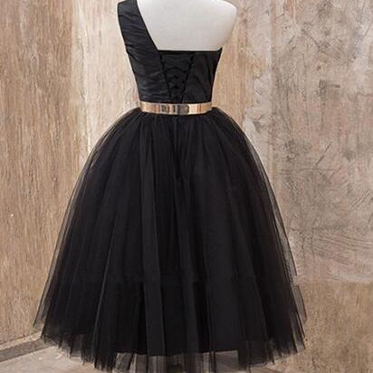 One Shoulder Short Homecoming Dress Black Prom..