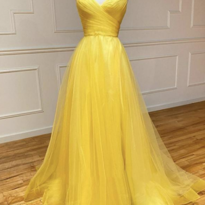 Yellow Prom Dresses Hand Made Tulle Long A Line..