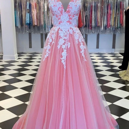 A Line V Neck Long Prom Dress with ..