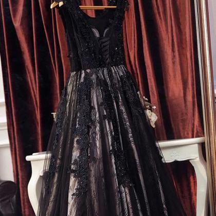 Black Lace Tulle Long A Line Prom Dress Evening..