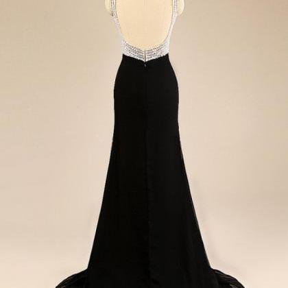Black Prom Dresses Backless Mermaid Evening Gowns..
