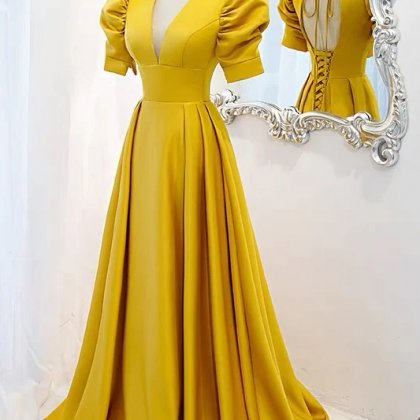 Hand Made Custom Size Yellow Evening Dress Prom..