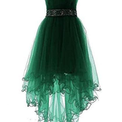 Dark Green Evening Dress High Low Party Dress..